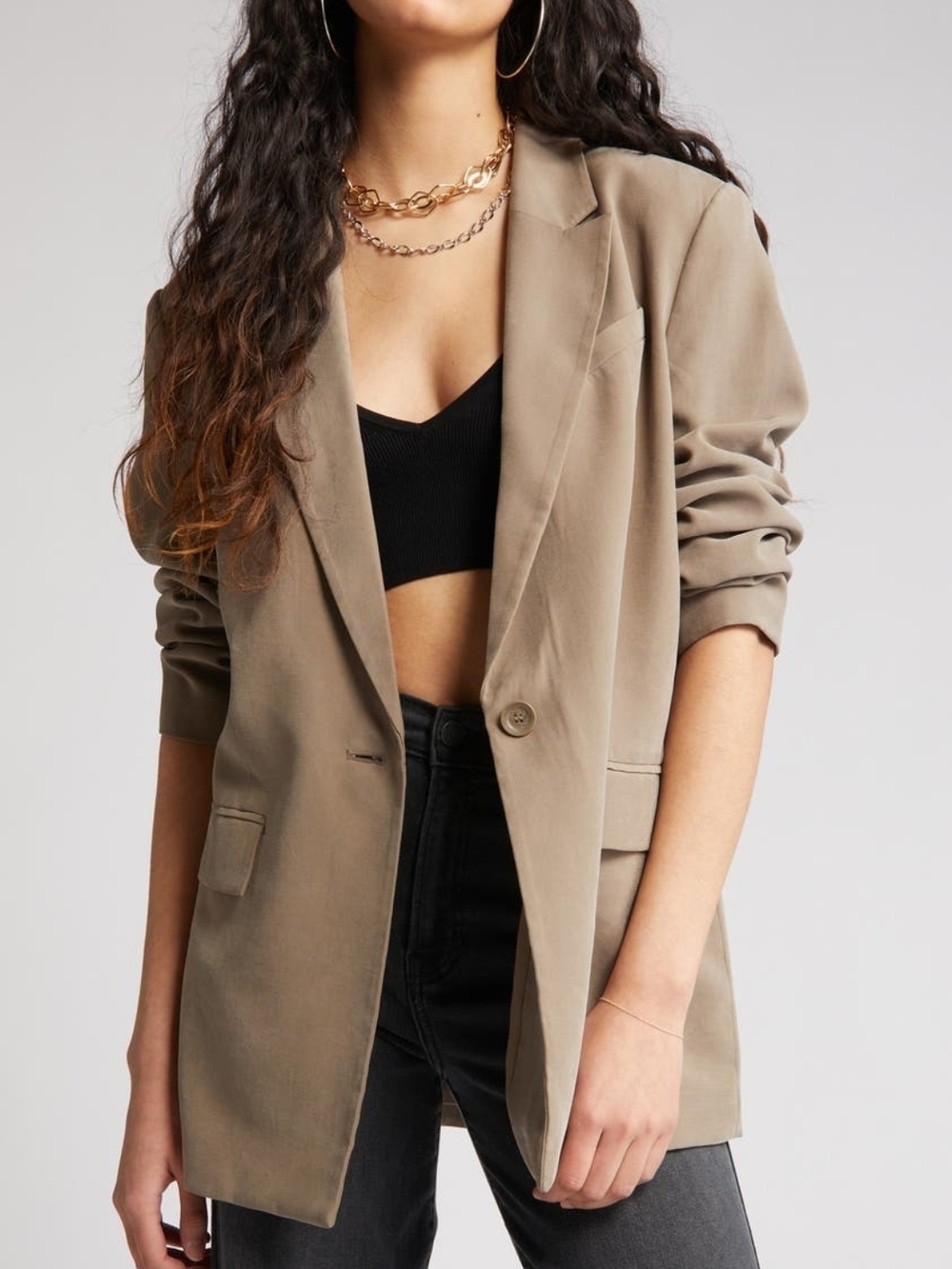 NWT! Open Edit Oversized Women's Blazer Jacket in Taupe Size S